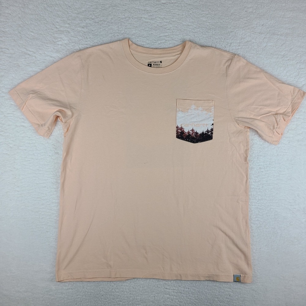 Carhartt Shirt Mens XL Peach Orange Relaxed Fit Crewneck T-Shirt‎ TK5718-M *